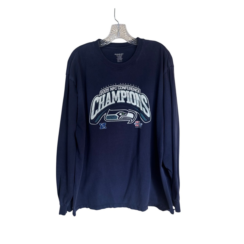 Vtg Reebok Mens XL Seattle Seahawks 2005 NFC Champions Long Sleeve Tee Shirt